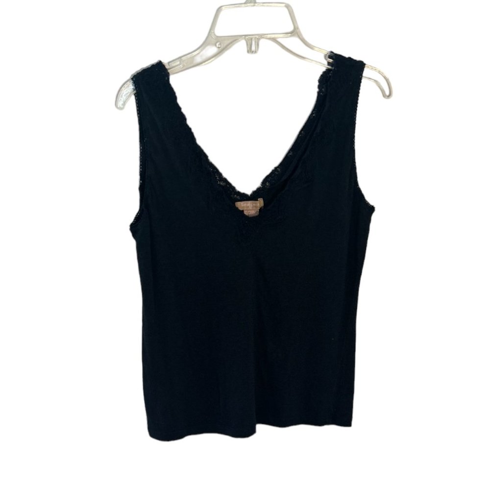 Forever 21 Black lace V Neck Blouse Top Size L    347